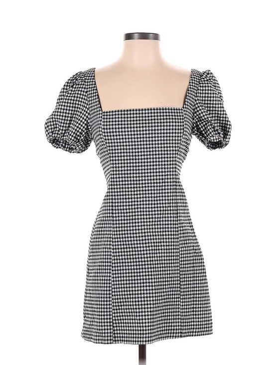 Zara Dresses & Skirts - Zara Black & White Gingham Puff Sleeve Lace-Up Mini Dress